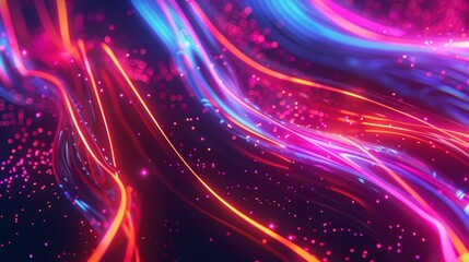 Fototapeta na wymiar Vibrant abstract 4K looping background with colorful light trails and sparkling particles
