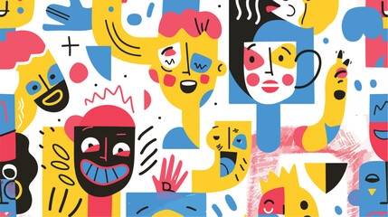 Playful people holding geometric shapes with faces ins