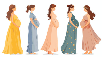 Pregnant fashion set. Happy woman mom expecting baby illustration
