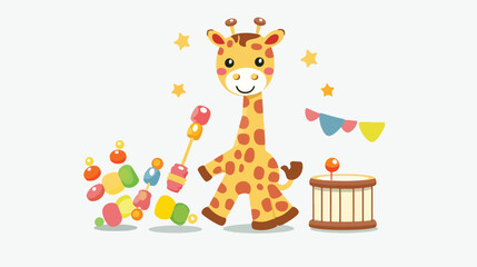Giraffe with drum toy on white background baby toys Vector
