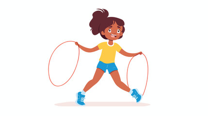 Girl jumping rope cartoon vector flat vector isolated