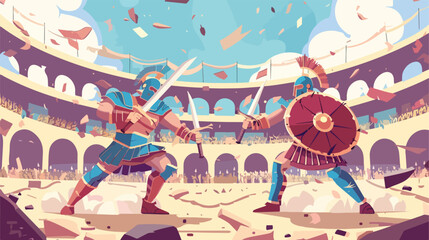 Gladiators fighting in a coliseum arena. Battle - obrazy, fototapety, plakaty