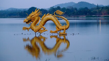 Beautiful view of golden dragon the landmark at  Ang kep nam chat pa wai view point in Suanpueng,...