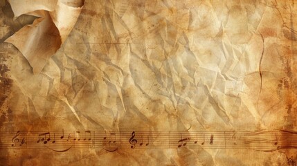 Vintage musical notes on textured paper background with atmospheric vibes - obrazy, fototapety, plakaty