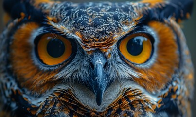 A close up of a Eastern Screech owls face reveals its large yellow eyes, sharp beak, and beautiful feather arrangement. This terrestrial organism has adapted well to its environment