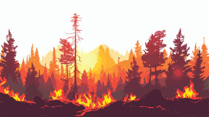 Realistic silhouette wildfire forest fire disaster lan - obrazy, fototapety, plakaty