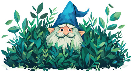 Gnome coming out of the bushes in degraded green to b