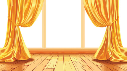 Gold curtains and wooden floor. flat vector isolated