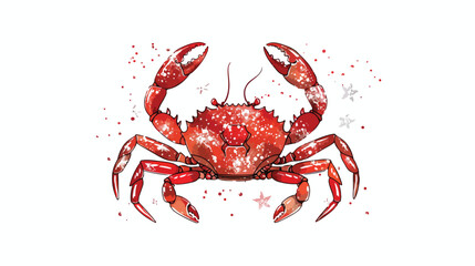 Red crab with star. Colorful isolated icon. Logo print