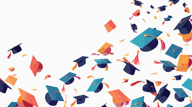 Graduation hats flying in air after celebration Vector