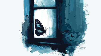 Graphic illustration of iconic butterfly peering 