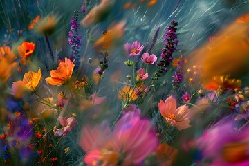 Fototapeta na wymiar Colorful Wildflower Meadow in Motion