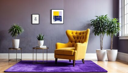 Classic Art Decor with Yellow Armchairs and Lamps
