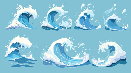 Obraz na płótnie Canvas Sea and ocean waves of different shape set vector illustration