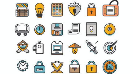 Security protection thin line web icons set. Data web