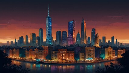 Obraz premium sestieri square city, A vibrant illustration of a cityscape filled with diverse cultures and unique architecture