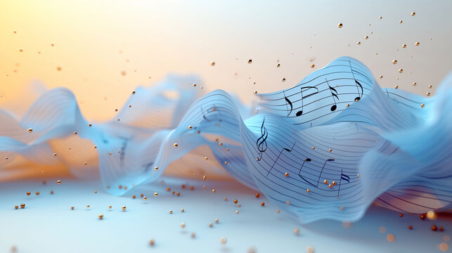 A sheet music with notes and some stars scattered around it. Music day celebration concept
