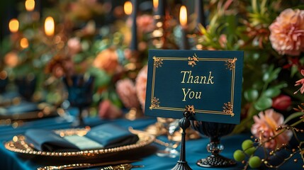 an elegant Thank You message on a card against a deep emerald green background, exuding richness and opulence in stunning 8k full ultra HD.