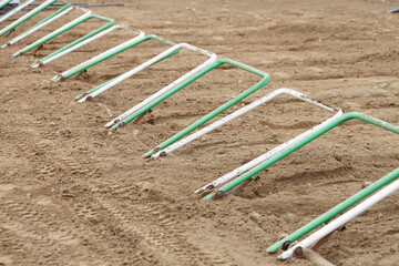 Empty start line gate barrier with remote control on dirt bike motocross competition