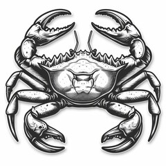 A black and white drawing of a crab with its claws up in front of it. - obrazy, fototapety, plakaty