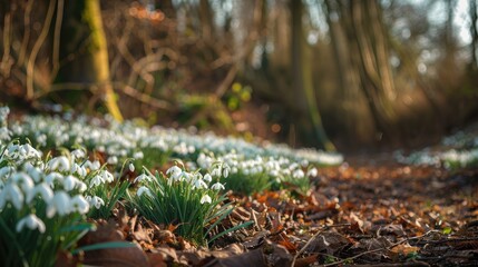 Obraz premium Snowdrop blooms in the spring woodland