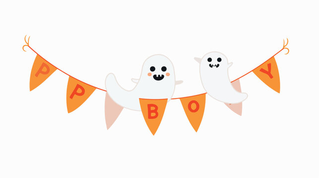 Halloween cute vector illustration with cute ghost on