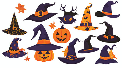 Halloween hats headband and caps vector set. Spooky c