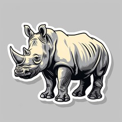 A cartoon rhinoceros, drawn in a simple, flat style. The rhino is white with a grey horn and grey feet.