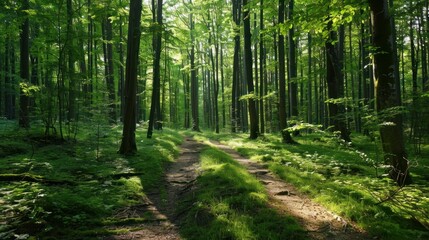 Beautiful young forest with a trail for walking