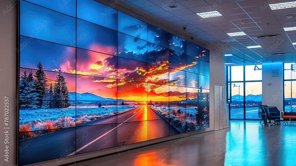 Leinwandbilder a large digital wall screen in an office displayed a road in the background, the big led display wit