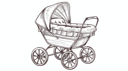 Fototapeta na wymiar Hand drawn baby carriage doodle. Sketch childrens toy