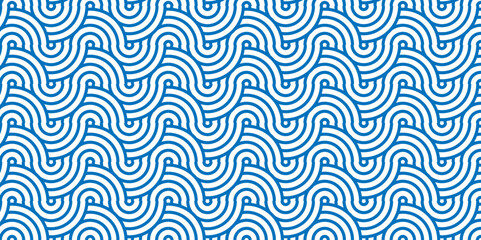 Fototapeta premium Overlapping Pattern Minimal diamond geometric waves spiral and abstract circle wave line. blue seamless tile stripe geometric create retro square line backdrop pattern background.
