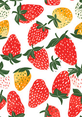 Seamless hand drawn pattern with cute strawberries