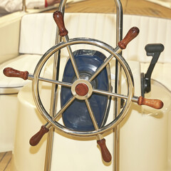Retro Style Steering Wheel in Beige Boat
