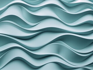 Abstract seafoam green wavy pattern. 3D render of rhythmic curves mimicking ocean waves....