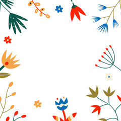 Fototapeta na wymiar Square frame with north forest flowers on white background. Vector background. 