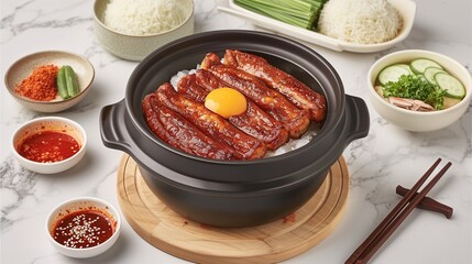 Stew with vegetables and spices in a pan, healthy meal with beef, tomatoes, onions, peppers, Thai pepper, served in a bowl