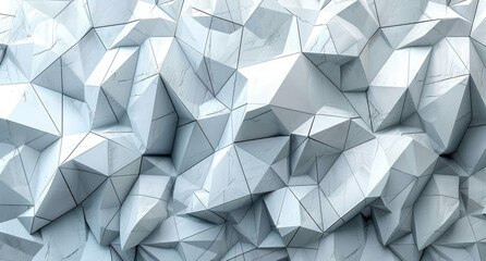 A wall made of origami paper, composed entirely of white polygonal shapes. Created with Ai - obrazy, fototapety, plakaty