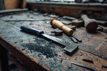 Craftsmans Arsenal: A Harmonious Symphony of Tools on a Wooden Stage