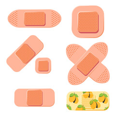 Medical adhesive plasters vector cartoon set isolated on a white background.