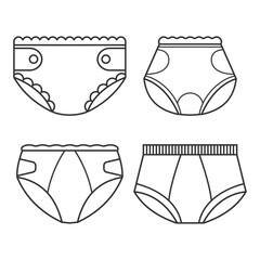 Diapers vector line icons set isolated on a white background.