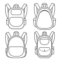 School backpacks vector line icons set isolated on a white background.
