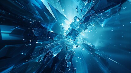 Abstract Blue Crystal Explosion in Digital Space