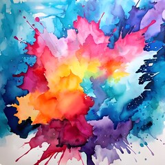 watercolor splashes Dust spreads a variety of colors, watercolor paintings  color clashing ai generate.