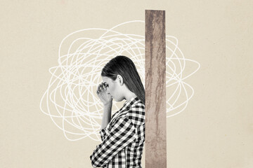 Composite photo collage of upset girl stand out blame hate bullying stereotype headache depression...