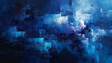 Abstract Expressionist Blue Oil Painting
