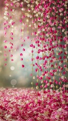 Beautiful romantic delicate background wallpaper for phone love stories and social networks: flowers, rose, white pink petals and bokeh
