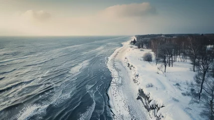 Foto op Plexiglas Winter at Baltic Sea. Snowy Hel peninsula. Aerial view of Poland, Europe  © Nijat