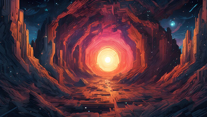 Fiery Fractal Glow in Dark Space