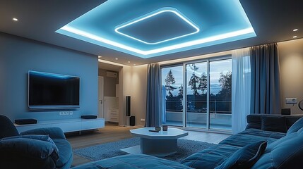 LED ceiling lights in the living room. Generative AI.